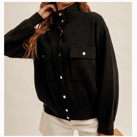 Marled Jackets & Blazers - Marled Sweater Jacket - Black with Silver Buttons